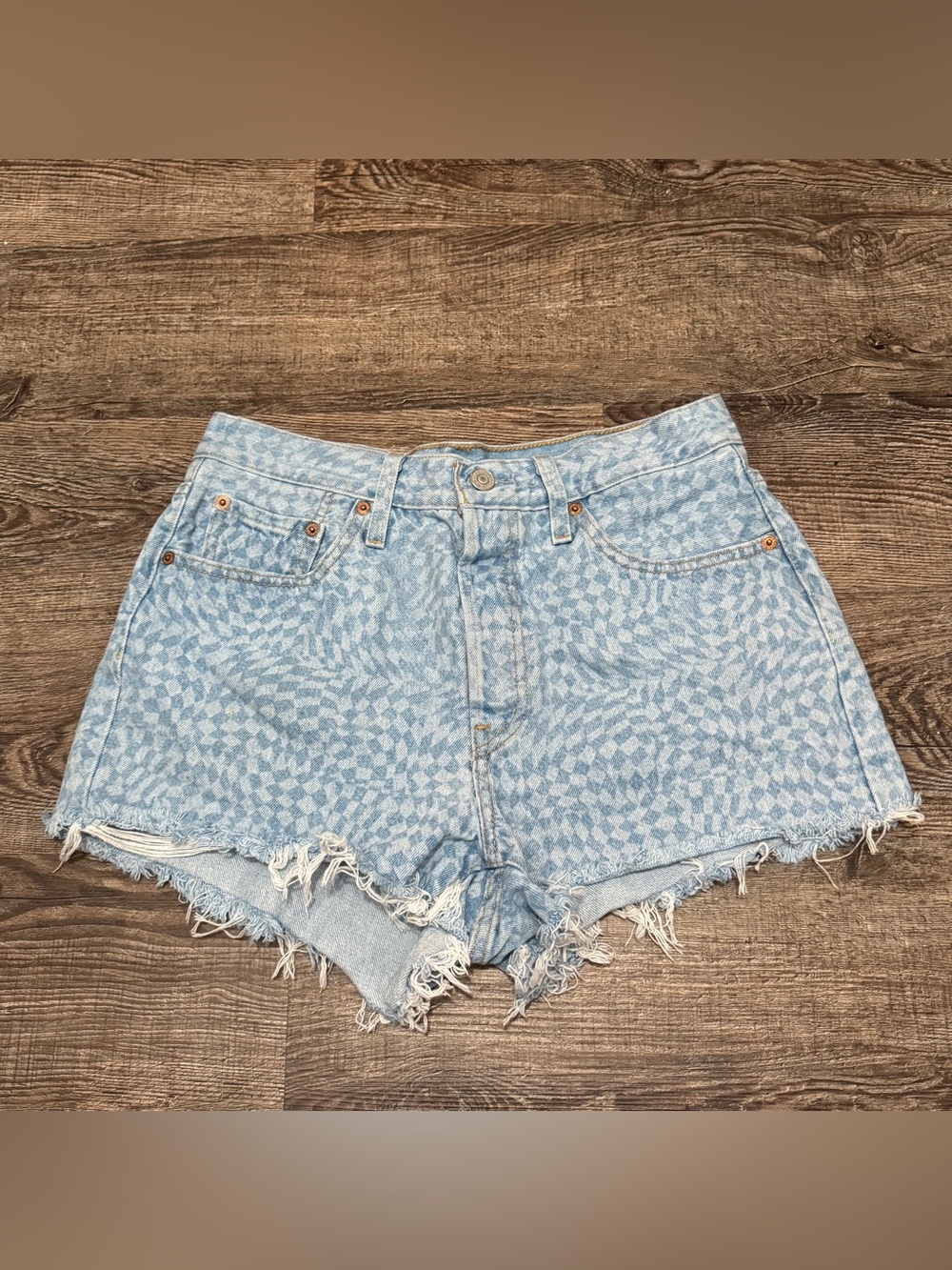 Levi’s 501, 150th anniversary, button fly checkered patterned shorts, 29